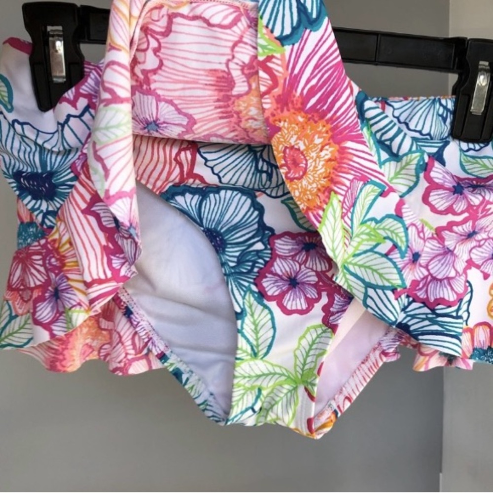 NEW 2PC BLUE ROD BEATTIE PRINT RUFFLE TOP & SKIRTED HIPSTER BIKINI SWIMSUIT 8 - Picture 6 of 9